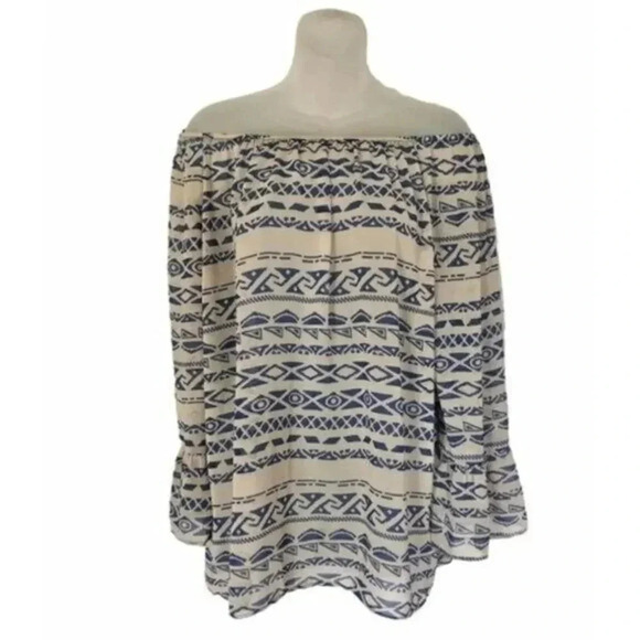 PinkBlush Maternity Semi-Sheer Cold Shoulder Boho Preppy Printed Long Sleeve S - Picture 1 of 5